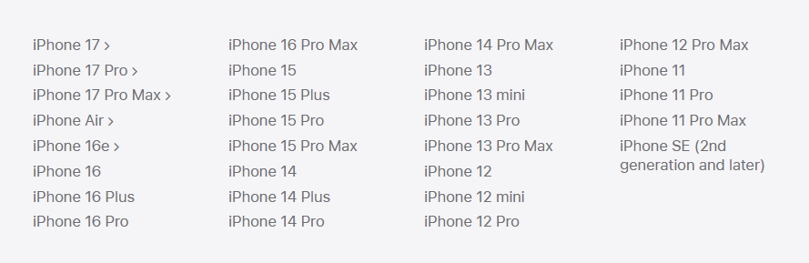 Podporované modely iOS 26